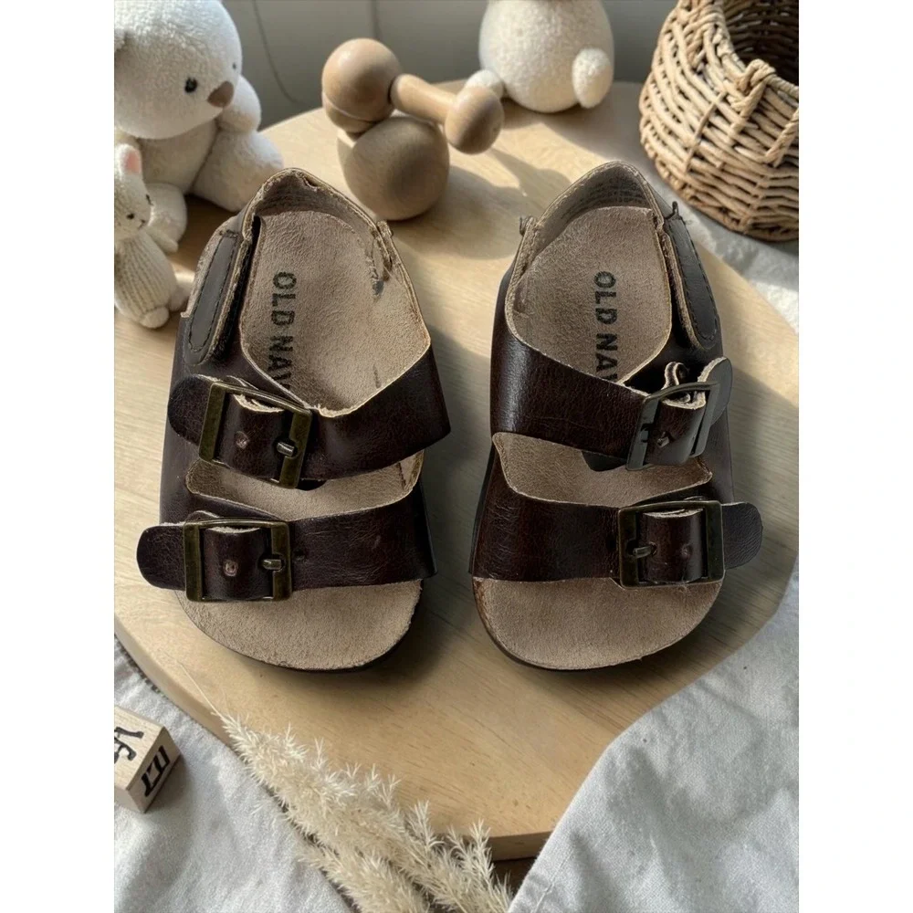 Old Navy Toddler Boys Brown Faux Leather Double Strap Buckle Sandals Size 5
